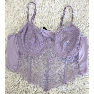 Pre-Owned Shein Curve Lilac Lace Line Bra 4XL White Underwired,No Padding Boned